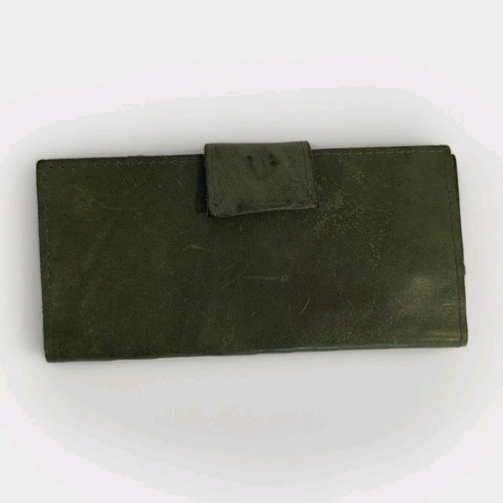 Vintage Handmade Green Leather Long Clutch Wallet Magnetic Closure Romag USA